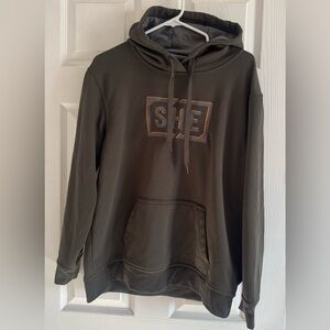 SHE Outdoor Hoodie Womens Large Olive Green Fleece Lined Logo Pockets